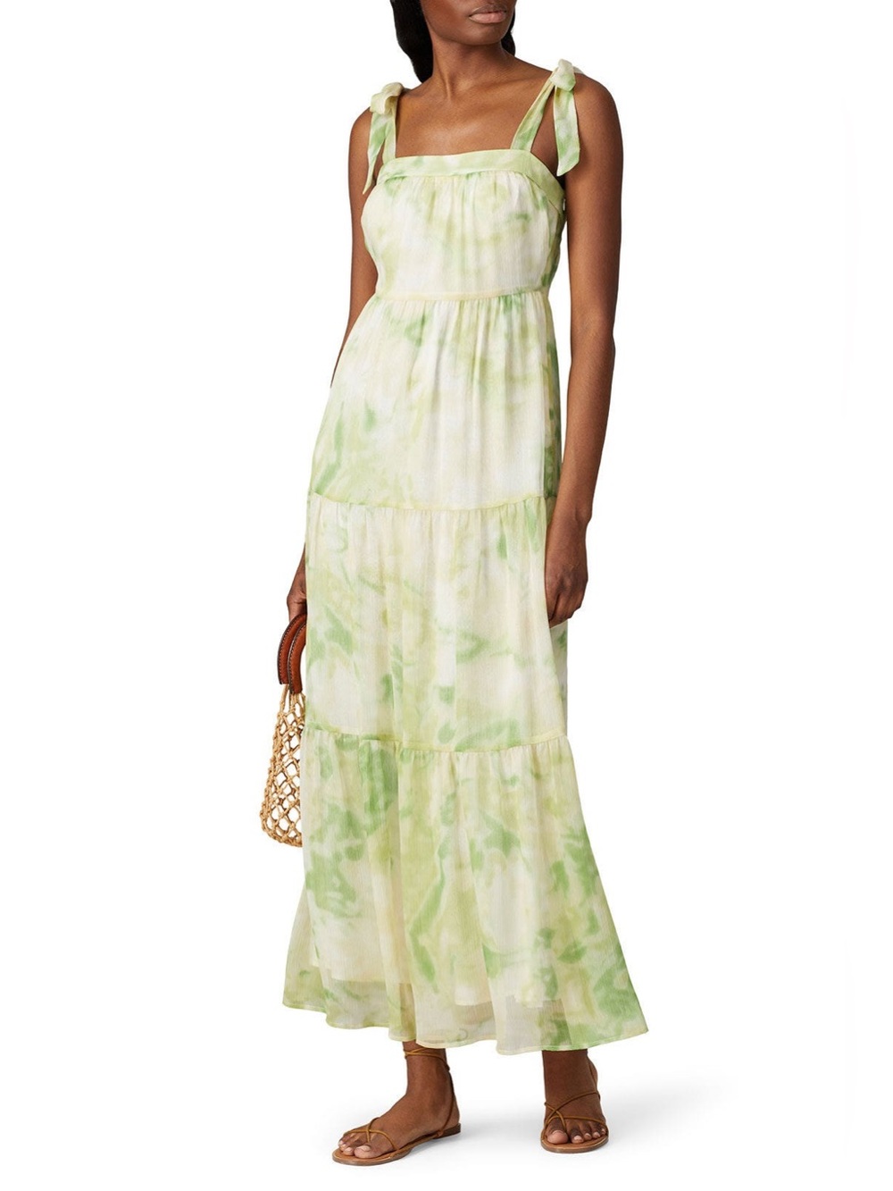 Line & Dot Palm Maxi Dress Green White Tie Dye